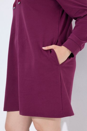 Ulla Popken 853652 Vestido de sweat de manga comprida com capuz Vermelho baga - Vestidos - Vestidos para todos os tamanhos
