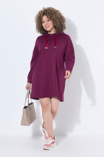 Ulla Popken 853652 Vestido de sweat de manga comprida com capuz Vermelho baga - Vestidos - Vestidos para todos os tamanhos