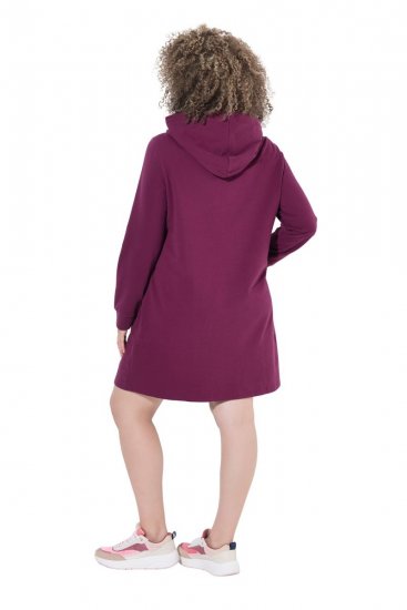 Ulla Popken 853652 Vestido de sweat de manga comprida com capuz Vermelho baga - Vestidos - Vestidos para todos os tamanhos