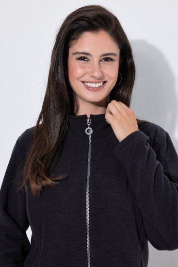 Ulla Popken 853668 Casaco polar com gola alta Preto - Roupa polar - 
