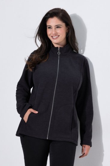 Ulla Popken 853668 Casaco polar com gola alta Preto - Roupa polar - 
