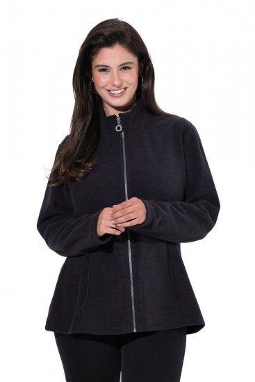 Ulla Popken 853668 Casaco polar com gola alta Preto - Roupa polar - 
