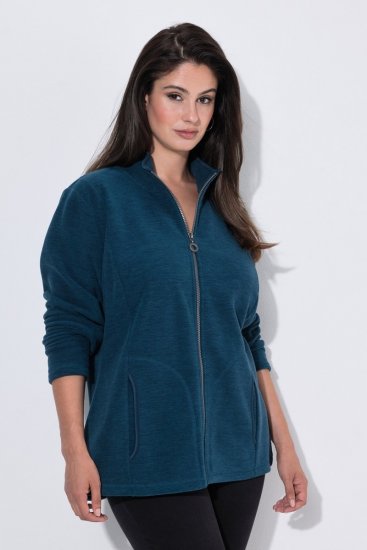 Ulla Popken 853668 Casaco polar com gola alta Petróleo - Roupa polar - 