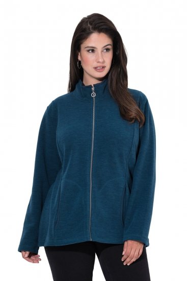 Ulla Popken 853668 Casaco polar com gola alta Petróleo - Roupa polar - 