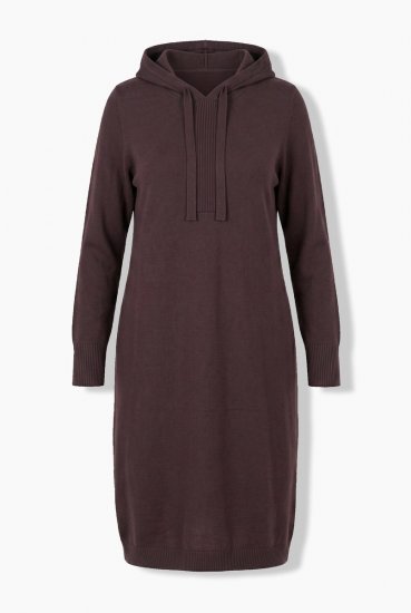 Ulla Popken 853669 Vestido de malha de manga comprida com capuz Castanho mogno - Vestidos de malha - 