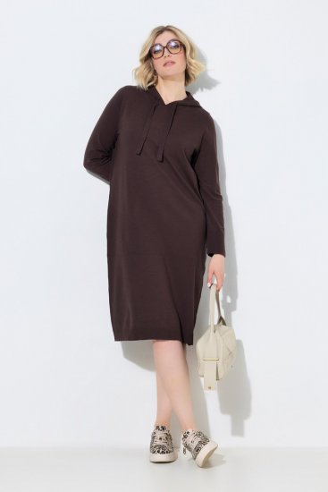 Ulla Popken 853669 Vestido de malha de manga comprida com capuz Castanho mogno - Vestidos de malha - 