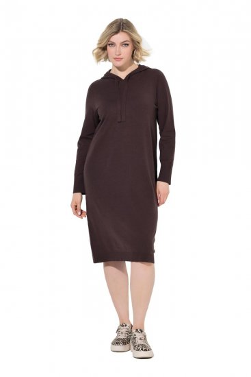 Ulla Popken 853669 Vestido de malha de manga comprida com capuz Castanho mogno - Vestidos de malha - 