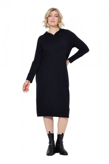 Ulla Popken 853669 Vestido de sweat de manga comprida com capuz Azul-marinho - Vestidos de moletom - 