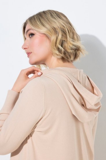 Ulla Popken 853669 Vestido de malha de manga comprida com capuz Bege - Vestidos midi - Vestidos Midi Tamanhos Grandes