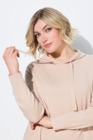 Ulla Popken 853669 Vestido de malha de manga comprida com capuz Bege - Vestidos midi - Vestidos Midi Tamanhos Grandes