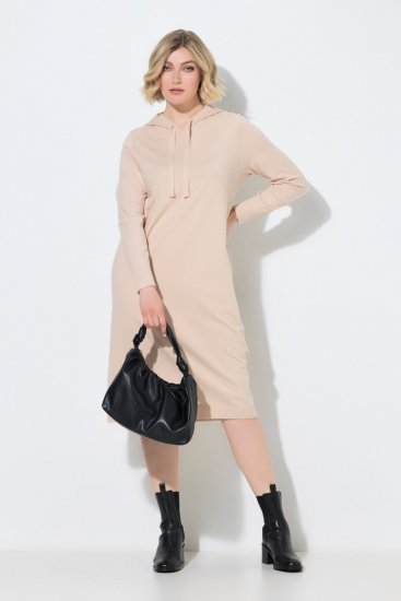 Ulla Popken 853669 Vestido de malha de manga comprida com capuz Bege - Vestidos midi - Vestidos Midi Tamanhos Grandes