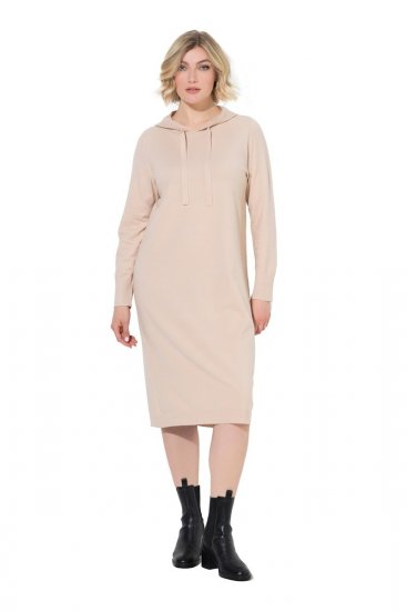 Ulla Popken 853669 Vestido de malha de manga comprida com capuz Bege - Vestidos midi - Vestidos Midi Tamanhos Grandes