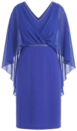 Ulla Popken 853675 Vestido de chiffon com manga 3/4 Azul - Vestidos de noite - Vestidos de festa em tamanhos grandes