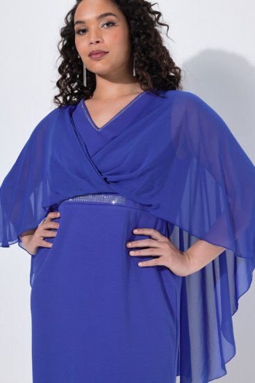 Ulla Popken 853675 Vestido de chiffon com manga 3/4 Azul - Vestidos de noite - Vestidos de festa em tamanhos grandes