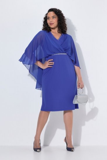 Ulla Popken 853675 Vestido de chiffon com manga 3/4 Azul - Vestidos de noite - Vestidos de festa em tamanhos grandes