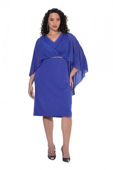 Ulla Popken 853675 Vestido de chiffon com manga 3/4 Azul - Vestidos de noite - Vestidos de festa em tamanhos grandes