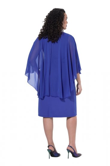 Ulla Popken 853675 Vestido de chiffon com manga 3/4 Azul - Vestidos de noite - Vestidos de festa em tamanhos grandes