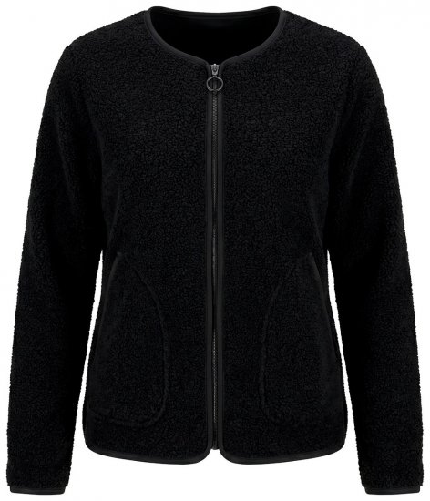 Ulla Popken 853685 Casaco teddy curto com debrum efeito pele Preto - Jaquetas - Casacos plus size para mulher