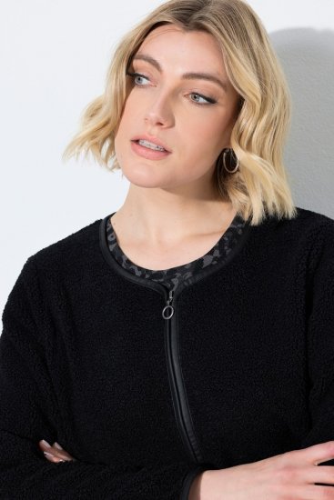 Ulla Popken 853685 Casaco teddy curto com debrum efeito pele Preto - Jaquetas - Casacos plus size para mulher