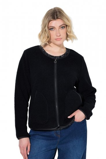 Ulla Popken 853685 Casaco teddy curto com debrum efeito pele Preto - Jaquetas - Casacos plus size para mulher