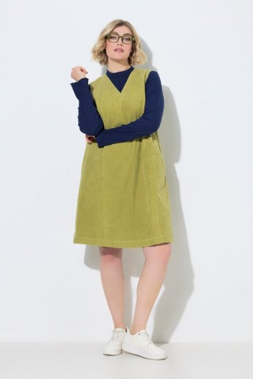 Ulla Popken 853697 Vestido de bombazina sem mangas com bolsos Verde claro - Vestidos de verão - Vestidos de verão plus size