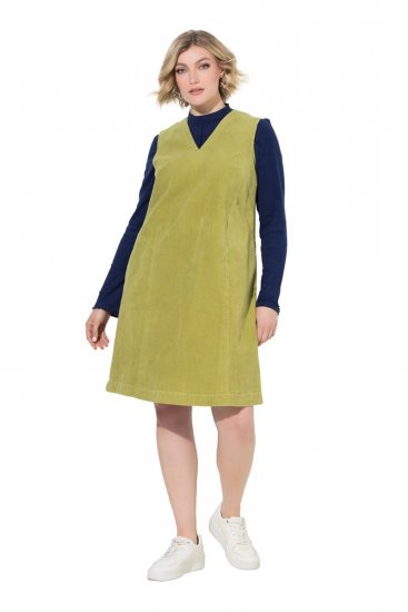 Ulla Popken 853697 Vestido de bombazina sem mangas com bolsos Verde claro - Vestidos de verão - Vestidos de verão plus size