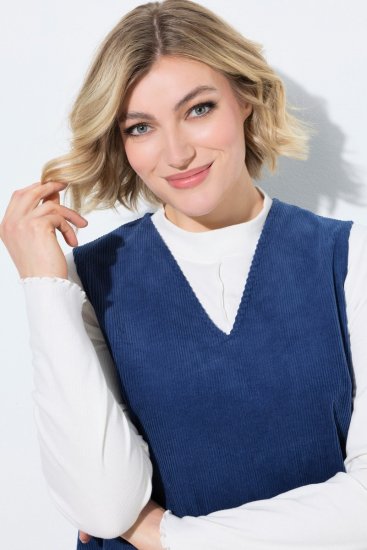 Ulla Popken 853697 Vestido de bombazina sem mangas com decote em V Azul-marinho - Vestidos de verão - Vestidos de verão plus size