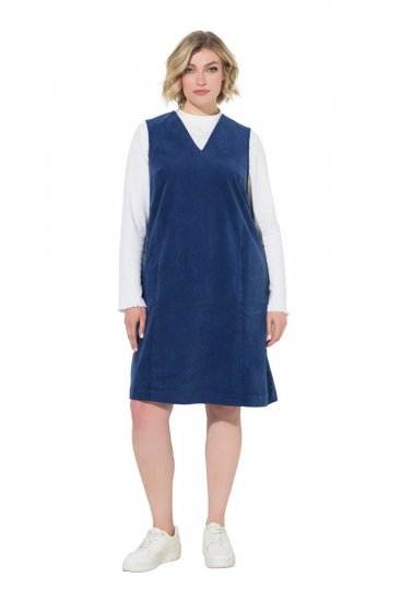 Ulla Popken 853697 Vestido de bombazina sem mangas com decote em V Azul-marinho - Vestidos de verão - Vestidos de verão plus size