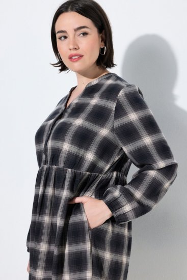 Ulla Popken 853728 Vestido aos quadrados com folhos Preto - Vestidos - Vestidos para todos os tamanhos