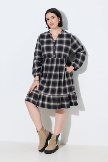 Ulla Popken 853728 Vestido aos quadrados com folhos Preto - Vestidos - Vestidos para todos os tamanhos