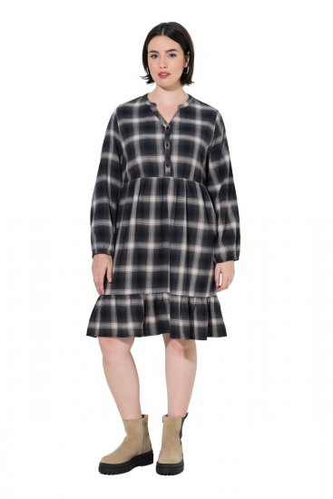 Ulla Popken 853728 Vestido aos quadrados com folhos Preto - Vestidos - Vestidos para todos os tamanhos