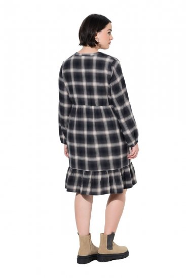 Ulla Popken 853728 Vestido aos quadrados com folhos Preto - Vestidos - Vestidos para todos os tamanhos