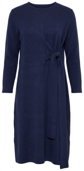 Ulla Popken 853760 Vestido de malha de manga comprida com cinto para atar Azul-marinho - Vestidos midi - Vestidos Midi Tamanhos Grandes