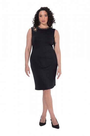 Ulla Popken 853766 Vestido justo sem mangas com strass Preto - Vestidos de verão - Vestidos de verão plus size