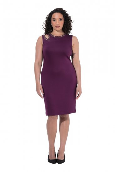 Ulla Popken 853766 Vestido justo com strass Ameixa - Vestidos de noite - Vestidos de festa em tamanhos grandes