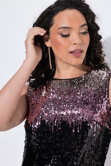 Ulla Popken 853768 Vestido de lantejoulas às riscas Preto - Vestidos de noite - Vestidos de festa em tamanhos grandes