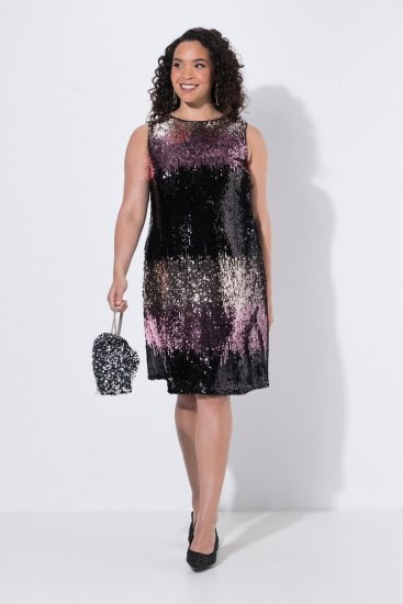Ulla Popken 853768 Vestido de lantejoulas às riscas Preto - Vestidos de noite - Vestidos de festa em tamanhos grandes