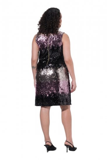 Ulla Popken 853768 Vestido de lantejoulas às riscas Preto - Vestidos de noite - Vestidos de festa em tamanhos grandes