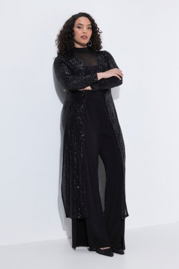 Ulla Popken 853770 Casaco de lantejoulas Preto - Jaquetas - Casacos plus size para mulher