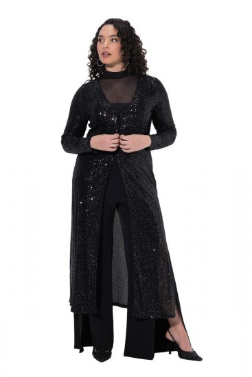 Ulla Popken 853770 Casaco de lantejoulas Preto - Jaquetas - Casacos plus size para mulher