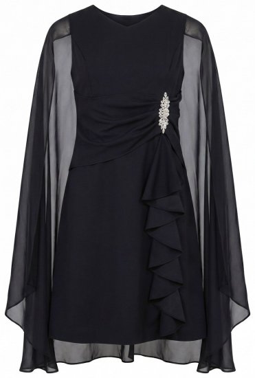 Ulla Popken 853774 Vestido com folhos Preto - Vestidos de noite - Vestidos de festa em tamanhos grandes
