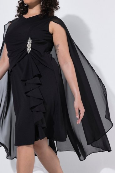 Ulla Popken 853774 Vestido com folhos Preto - Vestidos de noite - Vestidos de festa em tamanhos grandes