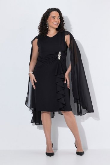 Ulla Popken 853774 Vestido com folhos Preto - Vestidos de noite - Vestidos de festa em tamanhos grandes