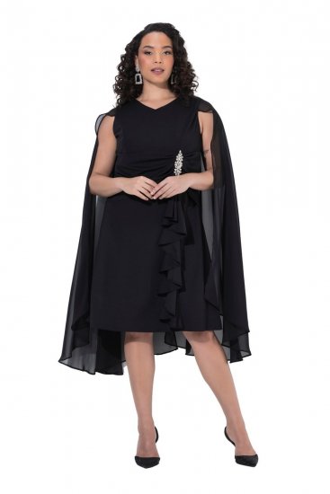 Ulla Popken 853774 Vestido com folhos Preto - Vestidos de noite - Vestidos de festa em tamanhos grandes