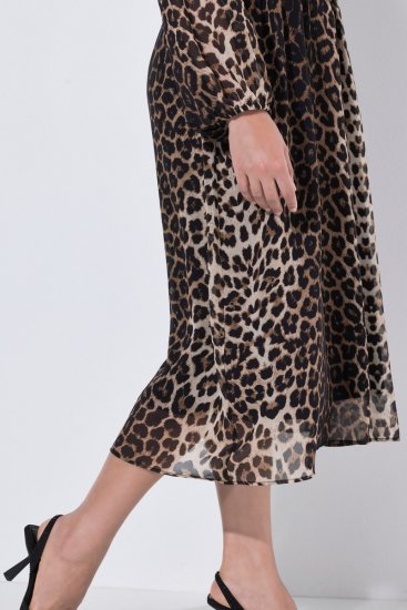 Ulla Popken 853788 Vestido de chiffon com padrão animal Castanho claro - Vestidos maxi - Vestidos maxi plus size para mulher