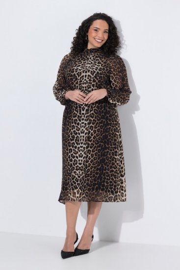 Ulla Popken 853788 Vestido de chiffon com padrão animal Castanho claro - Vestidos maxi - Vestidos maxi plus size para mulher