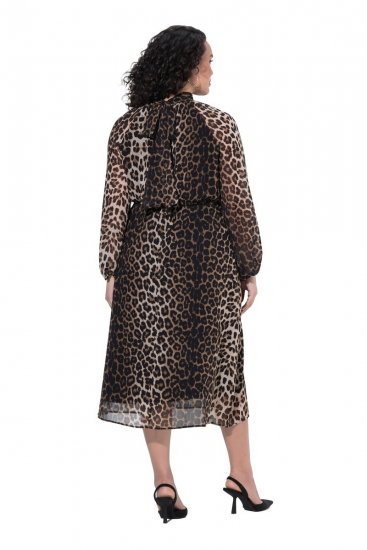 Ulla Popken 853788 Vestido de chiffon com padrão animal Castanho claro - Vestidos maxi - Vestidos maxi plus size para mulher