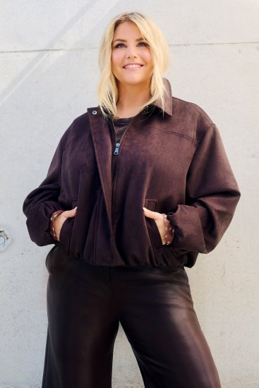 Ulla Popken 853792 Casaco de camurça sintética Castanho - Jaquetas - Casacos plus size para mulher
