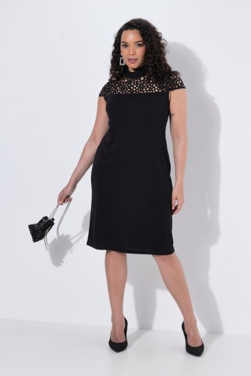 Ulla Popken 853808 Vestido de manga curta com gola alta Preto - Vestidos - Vestidos para todos os tamanhos