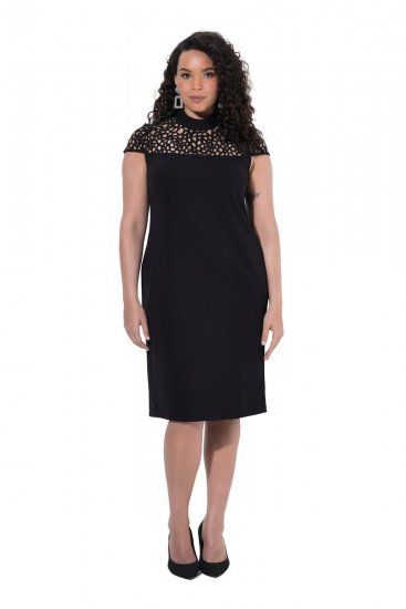Ulla Popken 853808 Vestido de manga curta com gola alta Preto - Vestidos - Vestidos para todos os tamanhos